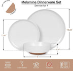 Webbylee 12-Piece Melamine Dinnerware Set for 4 – Unbreakable Plates & Bowls, BPA-Free, Lightweight, Two-Tone White & Brown, Ideal for Family Meals, Camping, Picnic, Parties