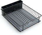 SunnyPoint 304 Stainless Steel Dish Drying Rack with Diatomaceous Earth Drainboard & Removable Utensil Caddy – Rust Resistant Countertop Dish Rack for Kitchen (Black)