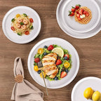 AmorArc Ceramic Dinnerware Set for 8 | Speckled Stoneware Plates and Bowls with Rustic Terracotta Underside| Scratch Resistant,Dishwasher & Microwave Safe Dishes Sets- 24pcs White