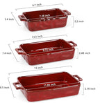 VICRAYS Ceramic Bakeware Set, Porcelain Rectangular Baking Dish, Baking Pan Lasagna Pans Casserole Dish Set for Cooking, Kitchen, Cake Dinner, Banquet, 3 PCS, 15 x 8.5 Inches (Cherry Red)