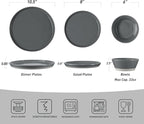 Famiware Saturn Dinnerware Sets for 4, 12 Pieces Stoneware Plates and Bowls Dish Set - Chip and Scratch Resistant, Microwave and Dishwasher Safe Tableware, Dark Gray