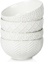 Sureasy Ceramic Cereal Bowls Set of 4-25 oz White Soup Bowls for Kitchen, Perfect for Soup, Pasta and Salad, Microwave & Dishwasher Safe