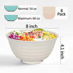 【NOT CERAMIC】60 Oz Big Salad Bowl Soup Bowl , Large Bowls for Eating Microwave and Dishwasher Safe BPA-Free Eco-Friendly Deep Cereal Bowls for Cereal, Salad, Ramen,Soup, Mixing [Set of 8]