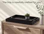 Fibogollo Bamboo Set of 2 Serving Tray with Handles,Decorative Trays Platter,Breakfast Tray in Bed,Food Drinks Tray for Eating,Working,Storing(Black)