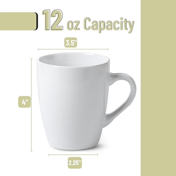 BTaT- Porcelain Coffee Mugs Set, 12 Ounces, 4 Pack, White Ceramic Coffee Mugs with Handle, Restaurant Cups for Mocha, Tea, Cappuccino, Cocoa, Cereal, Mug Gift Set, Dishwasher and Microwave Safe