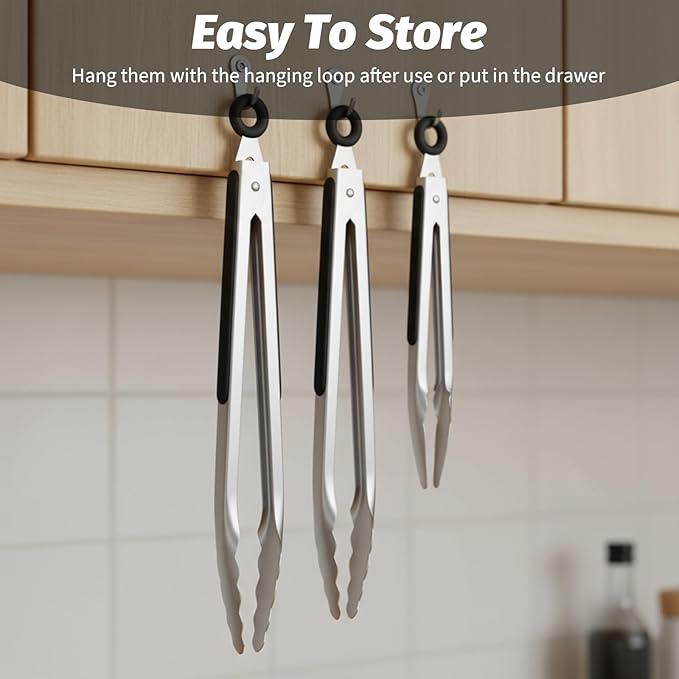 12 Pcs Stainless Steel Kitchen Tongs, 7/9/12 Inches Heat Resistant Cooking Tongs Heavy Duty Metal Locking Tong Non-Slip Metal Food Tong for Cooking Food Grill Salad BBQ
