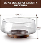 Large Glass Salad Bowls Set with Acacia Wood Base and Lid and Salad Serving Utensils, Elegant and Practical Salad Bowls for Kitchen Essentials Party