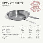 Made In Cookware | 3-Piece (Includes 8",10",12") Stainless Frying Pan Set | 5 Ply Stainless Clad | Professional Cookware | Crafted in Italy | Induction Compatible