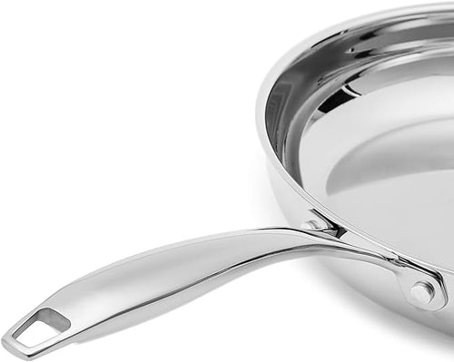 Amazon Basics 2-Piece Stainless Steel Induction Frying Pan Set, Oven Safe, Riveted Handle, Heat Distributes Evenly, 8-inch & 10-inch, Silver