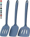 Coukre 3 Pack Silicone Spatula Set, High Heat Resistant, BPA-Free, Fish Spatula, Solid & Slotted Turner for Non-Stick Pans, Flipping Eggs, Pancakes, Fish, Burgers (3, PureDarkBlue)