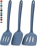 Coukre 3 Pack Silicone Spatula Set, High Heat Resistant, BPA-Free, Fish Spatula, Solid & Slotted Turner for Non-Stick Pans, Flipping Eggs, Pancakes, Fish, Burgers (3, PureDarkBlue)