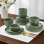 AmorArc Stoneware Dinnerware Sets for 4,Round Reactive Glaze Ceramic Plates and Bowls Set,Highly Scratch Resistant | Dishwasher & Microwave Safe Dishes Set,Service for 4 (12pc)