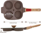 Ceramic Egg Frying Pan with Lid, Nonstick 4 Cup Fried Egg Pan with Detachable Handle, Omelette Pan Induction Compatible - Brown
