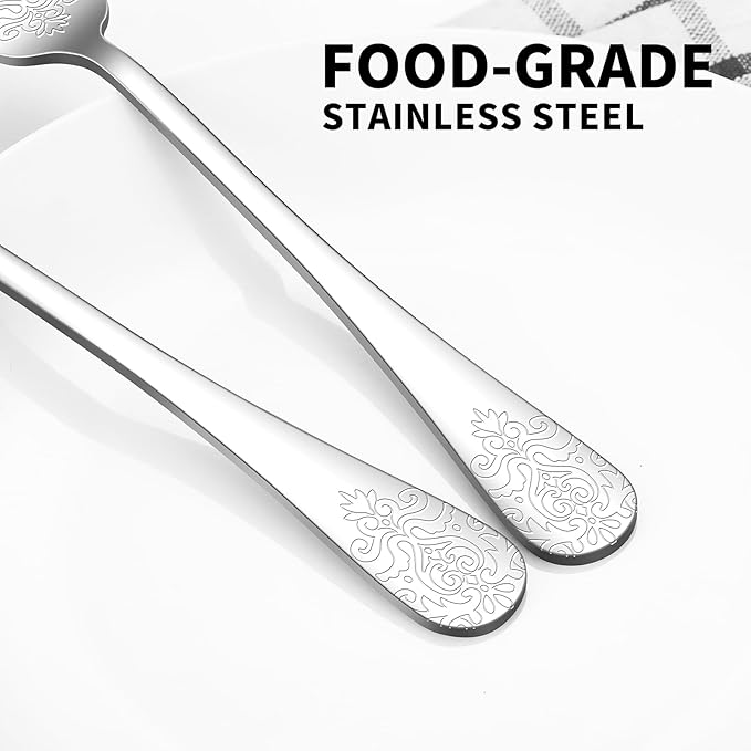 49PCS Silverware Set for 8 with Flatware Drawer Organizer, Stainless Steel Cutlery Set with Steak Knives, Include Spoons and Forks Set, Carving floral patterns, Dishwasher Safe