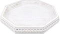 Hrastany Whitewashed Octagonal Wood Decorative Tray, Small Farmhouse Wooden Serving Tray with Beads, Versatile Shabby Chic Coffee Table Tray for Kitchen Counter, Ottoman, Living Room