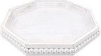 Hrastany Whitewashed Octagonal Wood Decorative Tray, Small Farmhouse Wooden Serving Tray with Beads, Versatile Shabby Chic Coffee Table Tray for Kitchen Counter, Ottoman, Living Room