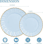 Lullaby 60PCS Light Blue Scalloped Plastic Plates with Gold Rim, Includes 30PCS Dinner Plate 10'' and 30PCS Dessert Plate 7.5'', Baby Blue Plastic Plates for Party, Wedding and Daily Use