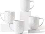 FOBENTA Ceramic Coffee Mugs Set of 4, 16 oz Coffee Cups with Embossed Design – Perfect for Latte, Tea & Cocoa, Gift for Women, Mom & Friends