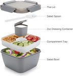 Freshmage Salad Lunch Container To Go, 52-oz Salad Bowls with 3 Compartments, Salad Dressings Container for Salad Toppings, Snacks, Men, Women (Grey)