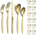 Evanda Gold Silverware Set 60 Piece Service for 12, Titanium Gold Plated Stainless Steel Modern Flatware Set, Knives Forks Spoons Set for Wedding, Parties, Birthday, Restauroom, Dishwasher Safe