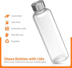 Epica Clear Glass Bottles with Lids, 18oz Resuable Glass Water Bottles for Juicing with Stainless Steel Cap to store Milk, Smoothie, etc., 100% Leak Proof, Durable and Dishwasher Safe (Set of 6)