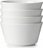 Bone China Soup Bowls Set of 4, 29oz Lightweight Cereal Bowls, 6 inch White Modern Conical Shape for Salad Oatmeal Pho Ramen Pasta, Stackable Deep Design, Microwave Dishwasher Safe