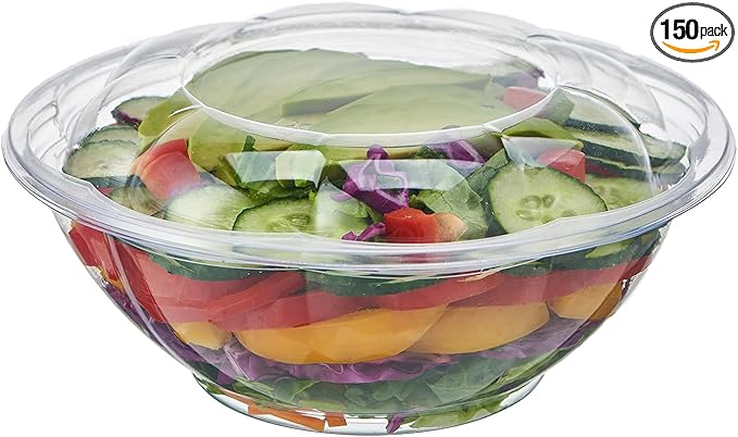 Jaluxing [24 oz. 150 Sets Clear Plastic Salad Bowls with Airtight Lids Disposable To Go Mixing Containers Serving for Fruit, Quinoa, Lunch and Meal Prep