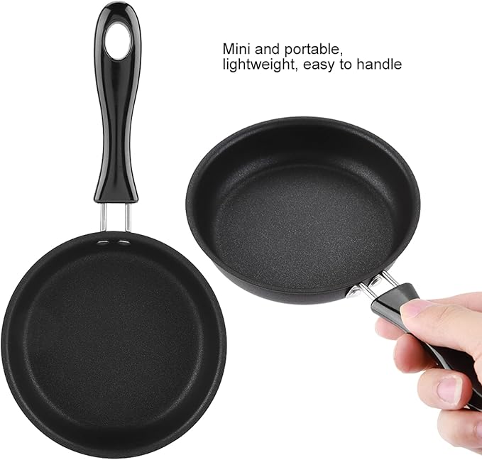 Small Frying Pan Skillet, Nonstick Mini Frying Pan with Handle Black Portable Cookware Pot for Gas Cooktops Household 4.72 inch