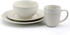 Elama Market Finds 16 Piece Round Stoneware Dinnerware Set in Embossed White