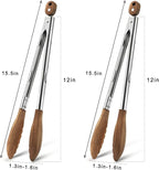 2 Pcs Walnut wood tongs Kitchen Tongs for Cooking 12-Inch Kitchen Tongs Grilling for Serving Food, BBQ, Cooking, and