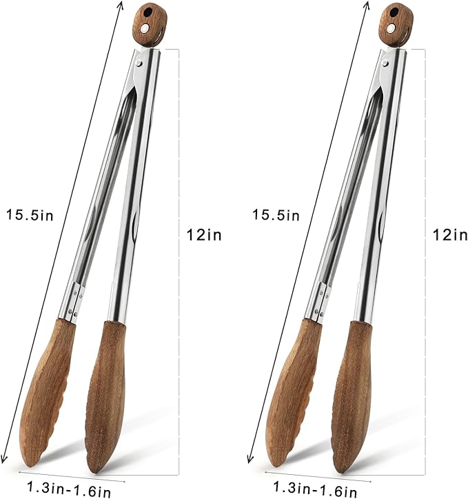 2 Pcs Walnut wood tongs Kitchen Tongs for Cooking 12-Inch Kitchen Tongs Grilling for Serving Food, BBQ, Cooking, and