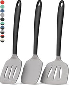 Coukre 3 Pack Silicone Spatula Set, High Heat Resistant, BPA-Free, Fish Spatula, Solid & Slotted Turner for Non-Stick Pans, Flipping Eggs, Pancakes, Fish, Burgers (3, GrayBlack)