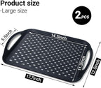 2PCS Large Non-Slip Serving Tray with Handles TV Lap Trays for Eating on Couch Food Serving Tray with Silicone Grippy Dots for Dinner Snack Fruit Dessert Breakfast (Black - 2pcs)