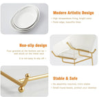 Ceramic Fruit Bowl for Kitchen Counter - 3 Tier Fruit Basket with Metal Stand, Tiered Fruit Stand for Countertop, Snack, Nuts, Cake, Dessert, Cute (Gold, Small)