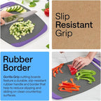 GORILLA GRIP BPA-Free Reversible Kitchen Cutting Board Set of 3, US Designed, Nonporous, Juice Grooves Catch Liquid, Slip Resistant Border, Dishwasher Safe, Durable Food Chopping Boards, Gray Purple