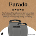 GORILLA GRIP BPA-Free Reversible Kitchen Cutting Board Set of 3, US Designed, Nonporous, Juice Grooves Catch Liquid, Slip Resistant Border, Dishwasher Safe, Durable Food Chopping Boards, Gray Black