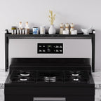 Kitchen Spice Rack Over The Stove, Shelf for Back of Stove, Stove Top Shelf for Seasoning Organizer, Over Oven Shelf, Countertop, Expandable Length 27.3''-32.6'', 4 Adjustable Height (Black, Normal)