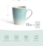 famiware Coffee Mugs Set, 13 oz Mug Set of 4, Stoneware Cups for Latte, Hot Tea, Mocha, Cocoa, Cappuccino, Microwave and Dishwasher Safe, Glacier Series, Aqua