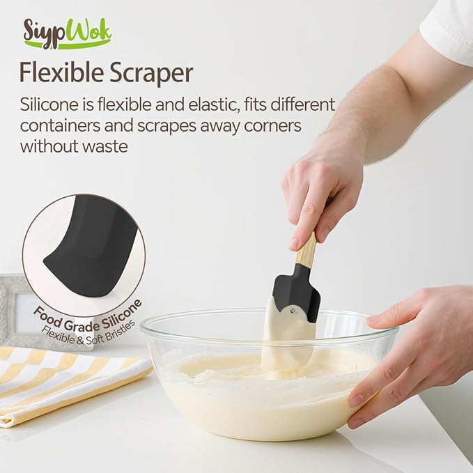 Silicone Spatula Set, Food Grade Rubber Spatula-4 Piece Nonstick Rubber Spatulas, Spoonula, Jar Scraper for Cooking, Baking, Mixing, Frosting - Heat Resistant Up to 600°F (5 Pcs Spatula Black)
