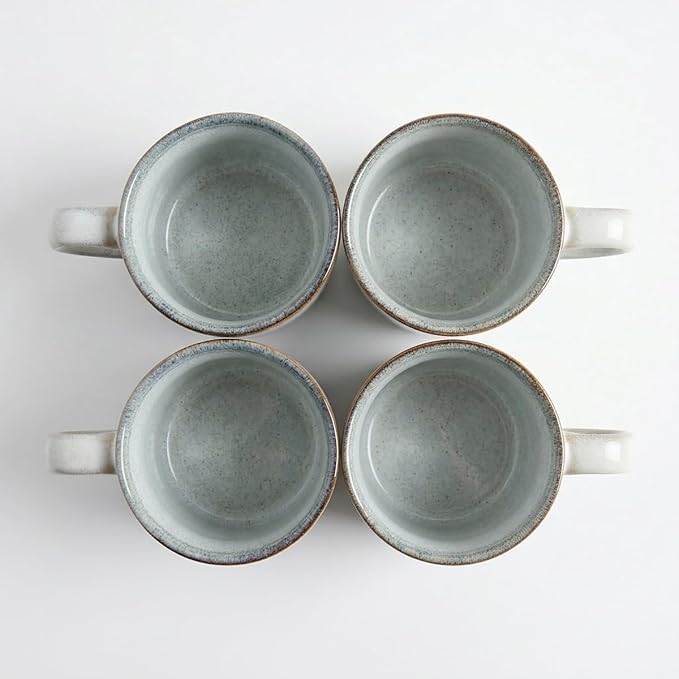 Bosmarlin Ceramic Coffee Mug Set of 4, 14 Oz, Coffee Cups with Big Handle, Microwave Safe, Unique Reactive Glaze (Grey White, 14 Oz)