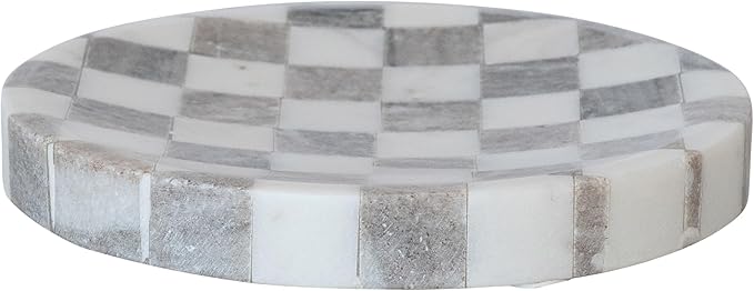 Bloomingville Round Marble Checkered Cheese and Serving Tray, Buff Color and White
