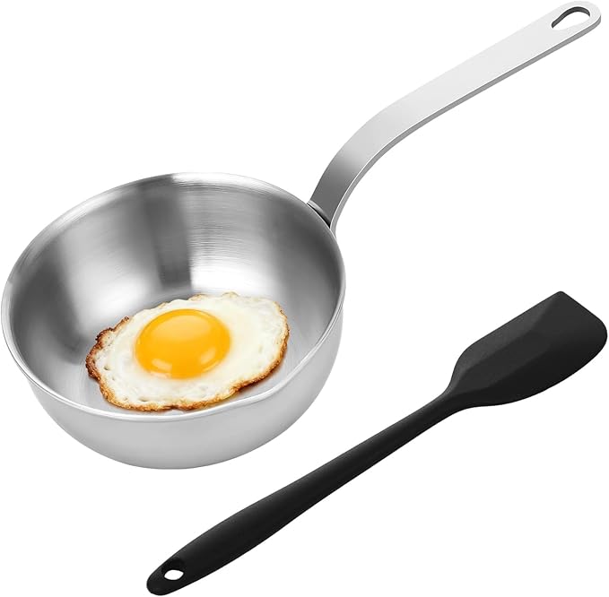 2 Pcs Mini Sauce Pan and Silicone Spatula Set, 5 in Stainless Steel Butter Warmer, Nonstick Frying Pan, No Coating Egg Pan with Spatula, 304 Steel Small Cooking Pot for Single Portion, All Stoves