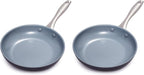 GreenPan Lima Hard Anodized 8" Frying Pan Skillet Nonstick, Ceramic Nonstick, PFAS-Free Nontoxic Pots and Pans, Oven & Broiler Safe, Stainless Steel Handle, Cookware for Eggs & Omelet,Gray(Pack of 2)