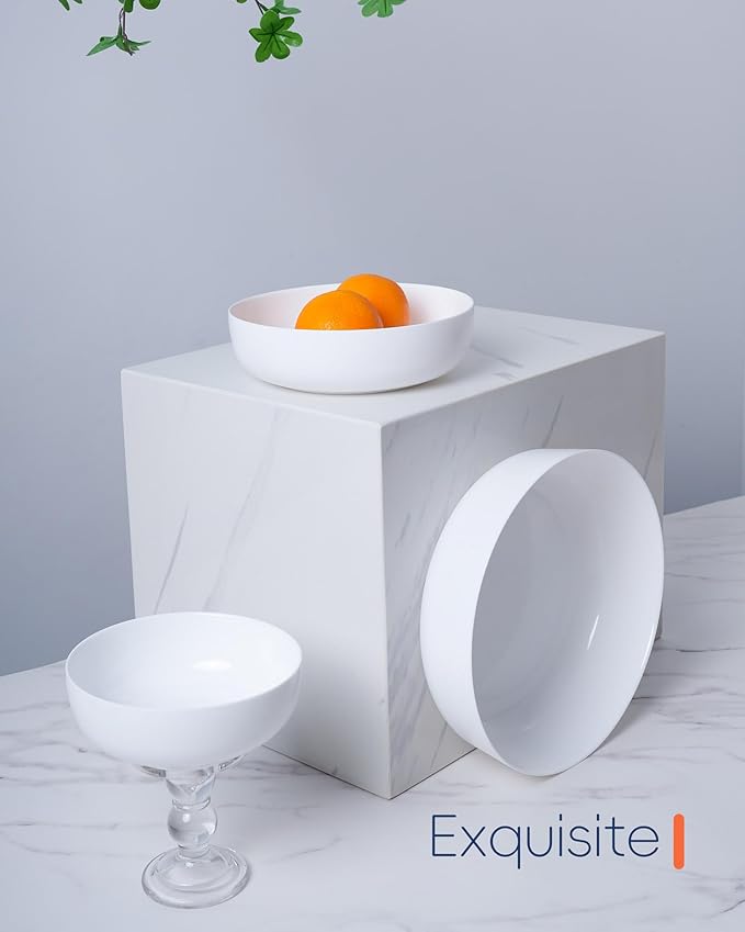 LaGlint 10 Inch 90 OZ Opal Glass Serving Bowls Set of 2, Extra Large White Salad Bowls for Kitchen, Microwave & Dishwasher Safe