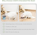 CEEFU Extra Wide Elevated Ceramic Cat Bowl, 6.2" Shallow Dish for Whisker Fatigue Relief, 5" Height for Easy Feeding, Durable Raised Cat Food Bowls, Pack of 2, Blue