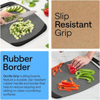 GORILLA GRIP BPA-Free Reversible Kitchen Cutting Board Set of 3, US Designed, Nonporous, Juice Grooves Catch Liquid, Slip Resistant Border, Dishwasher Safe, Durable Food Chopping Boards, Gray Black