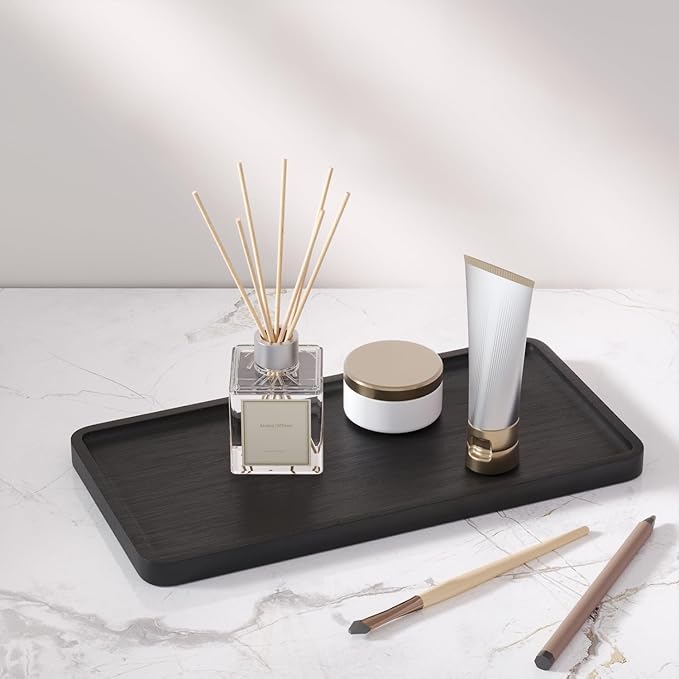 VERTORGAN Bamboo Serving Tray,11.8x5.9 Inch Decorative Trays Platter for Coffee Table,Living Room,Bar,Party,Mini Charcuterie Boards Cheese Board,Home Decor（Black）
