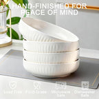 8 Inch Ceramic Pasta Bowls set of 4, 32 Oz White Serving Bowls - Microwave, Dishwasher & Oven Safe, Shallow Soup Bowls for Salad, Pasta, Cereal