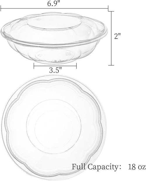 50 Pack Plastic Salad Bowls with Lids, 18 oz Disposable Salad To-Go Container for Lunch, Clear Acai Bowls for Takeout Fruits, Meal Prep, Nuts, Serving, and Mixing