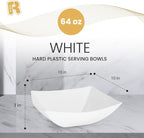 R-kay 6 Pack Square Plastic White Serving Bowls - White Plastic bowls 64 Oz - Salad Bowls Large Serving - Premium Heavy Duty For Weddings Catering And Birthday parties